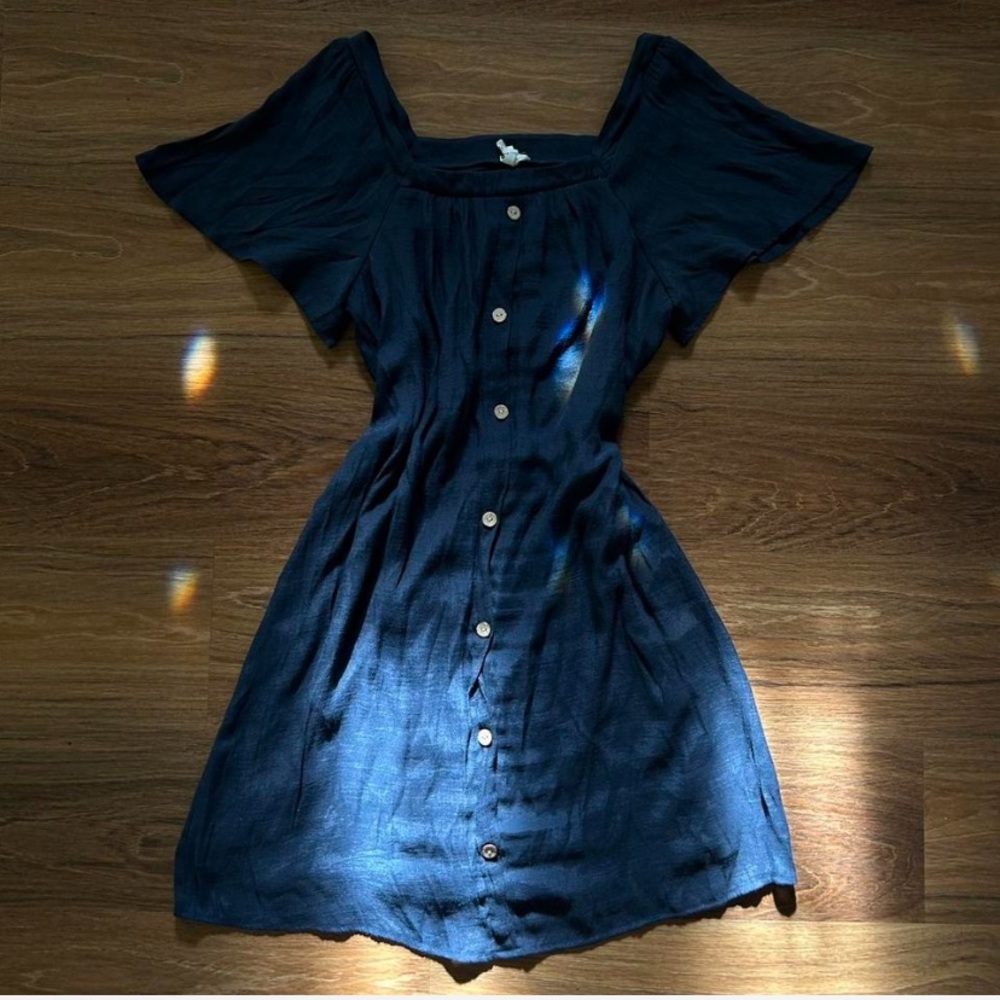 navy blue flowy button down sundress